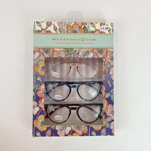 MaxStudio.com +1.50 Reading Glasses Brown Navy Blush - Picture 1 of 3